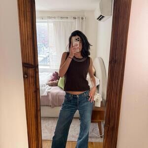 Espresso Brown Beaded Neckline Tank